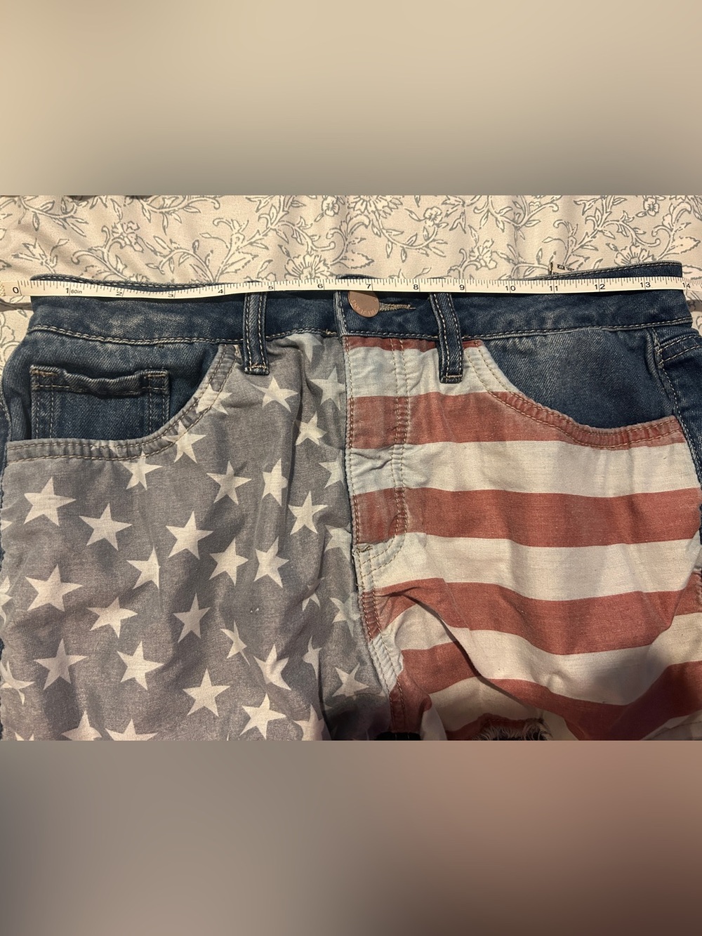 YMI Women's Flag Print Denim Shorts - Faded Blue & Red - Picture 9 of 9
